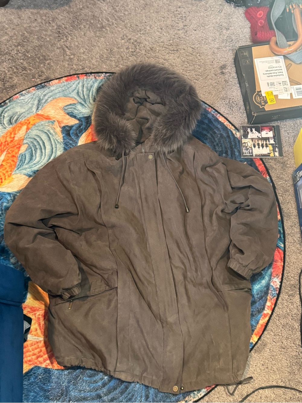 Women’s Brown Fur-Trim Hooded Parka Jacket